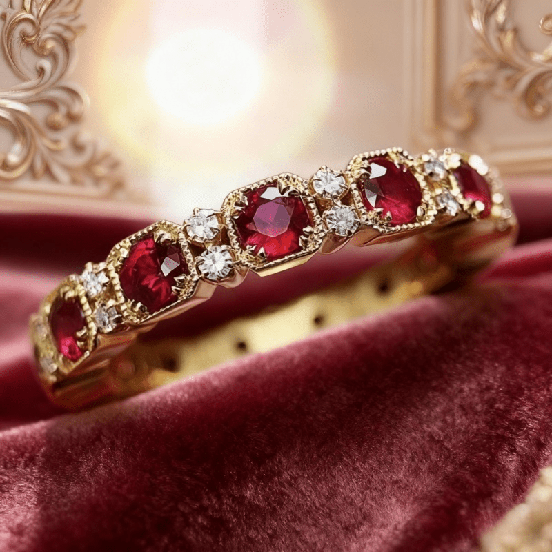 Exquisite Inlay Red Synthetic Zirconia Eternity Ring for Women
